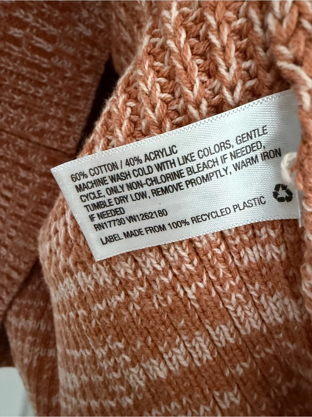 A New Day Chunky Knit V-neck Sweater Oversized Rust Orange Marled Cotton Small